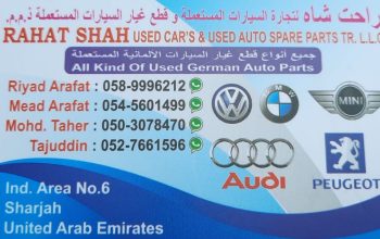 RAHAT SHAH ,BMW,MINI,AUDI,PEUGEOT,USED CARS & AUTO SPARE PARTS TR. (Used auto parts, Dealer, Sharjah spare parts Market)