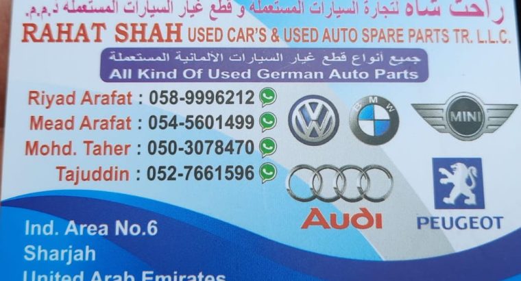 RAHAT SHAH ,BMW,MINI,AUDI,PEUGEOT,USED CARS & AUTO SPARE PARTS TR. (Used auto parts, Dealer, Sharjah spare parts Market)