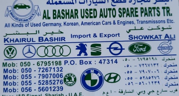 AL BASHAR AUDI,FORD,PEUGEOT,SEAT,VOLVO,USED AUTO SPARE PARTS TR. (Used auto parts, Dealer, Sharjah spare parts Market)