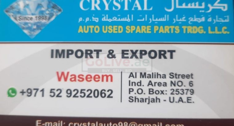 CRYSTAL AUTO USED BMW,LEXUS,NISSAN,TOYOTA SPARE PARTS TR. ( Used auto parts, Dealer, Sharjah spare parts Markets)