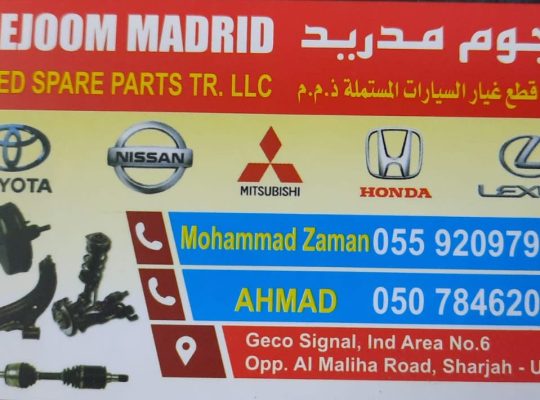 NEJOOM MARDID USED HONDA,LEXUS, NISSAN, SPARE PARTS TR. (Used auto parts, Dealer, Sharjah spare parts Markets)
