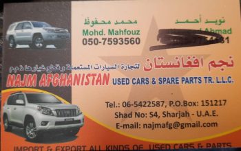 NAJM AFGHANISTAN NISSAN, TOYOTA, MITSUBISHI USED CARS & SPARE PARTS TR. (Used auto parts, Dealer, Sharjah spare parts Markets)