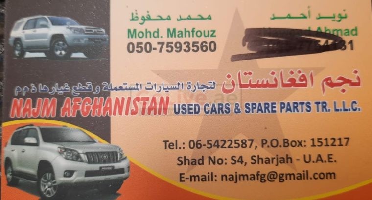 NAJM AFGHANISTAN NISSAN, TOYOTA, MITSUBISHI USED CARS & SPARE PARTS TR. (Used auto parts, Dealer, Sharjah spare parts Markets)