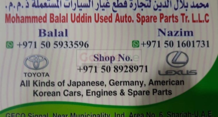MOHD. BALAL UDDIN USED TOYOTA, LEXUS, AUTO SPARE PARTS TR. (Used auto parts, Dealer, Sharjah spare parts Markets)