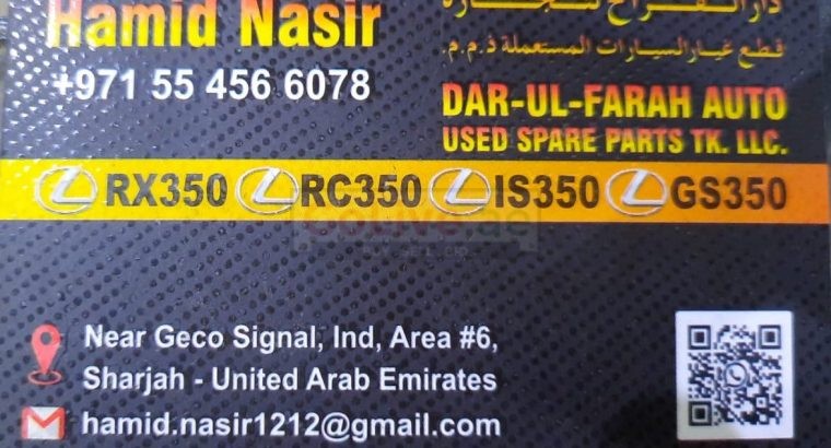 DAR AL FARAH USED LEXUS , TOYOTA AUTO SPARE PARTS TR. (Used auto parts, Dealer, Sharjah spare parts Markets)