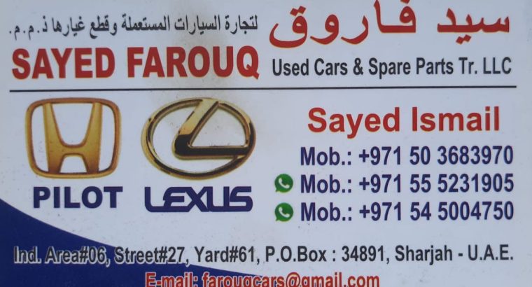 SAYED FAROUQ USED HONDA, LEXUS CARS & SPARE PARTS TR. (Used auto parts, Dealer, Sharjah spare parts Markets)