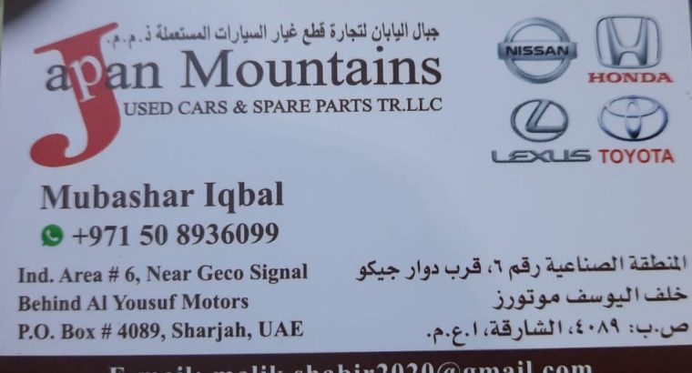 JAPAN MOUNTAINS USED LEXUS, TOYOTA CARS & SPARE PARTS TR. (Used auto parts, Dealer, Sharjah spare parts Markets)