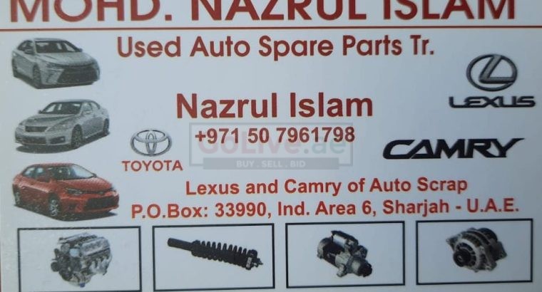 MOHD. NAZRUL ISLAM USED LEXUS, TOYOTA AUTO SPARE PARTS TR. (Used auto parts, Dealer, Sharjah spare parts Markets)