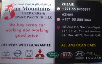 JAPAN MOUNTAINS USED KIA,NISSAN,TOYOTA ,HONDA CARS & SPARE PARTS TR. (Used auto parts, Dealer, Sharjah spare parts Markets)