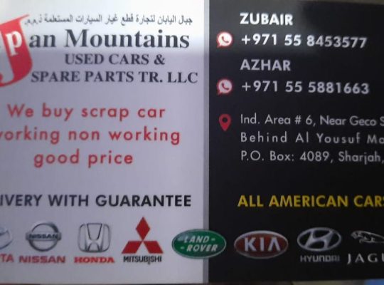 JAPAN MOUNTAINS USED KIA,NISSAN,TOYOTA ,HONDA CARS & SPARE PARTS TR. (Used auto parts, Dealer, Sharjah spare parts Markets)