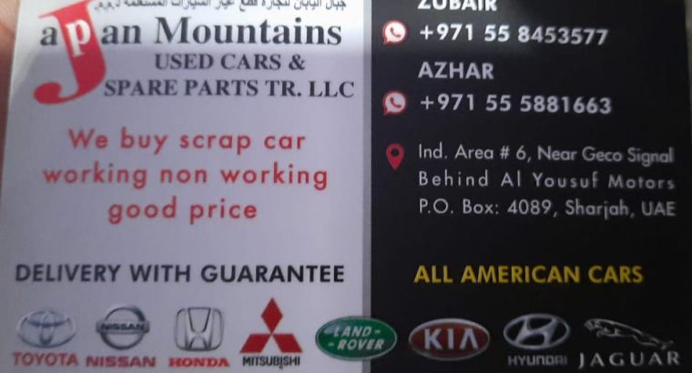 JAPAN MOUNTAINS USED KIA,NISSAN,TOYOTA ,HONDA CARS & SPARE PARTS TR. (Used auto parts, Dealer, Sharjah spare parts Markets)