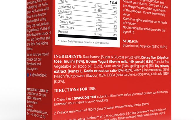 Swiss Diet Kit – 100% Natural Candy for Men & Women, Supports Weight Management, Made in Switzerland (Peach) 250g