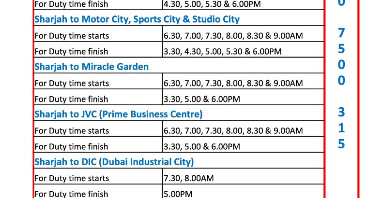 SHARJAH TO DIP IMPZ DPC MOTOR CITY STUDIO CITY AL QUOZ DIC