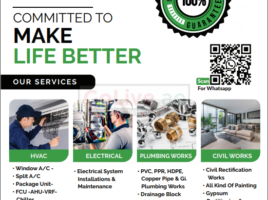 AC Installation, Duct Services, AC Maintenance, Electrical ,Plumbing Works General Maintenance