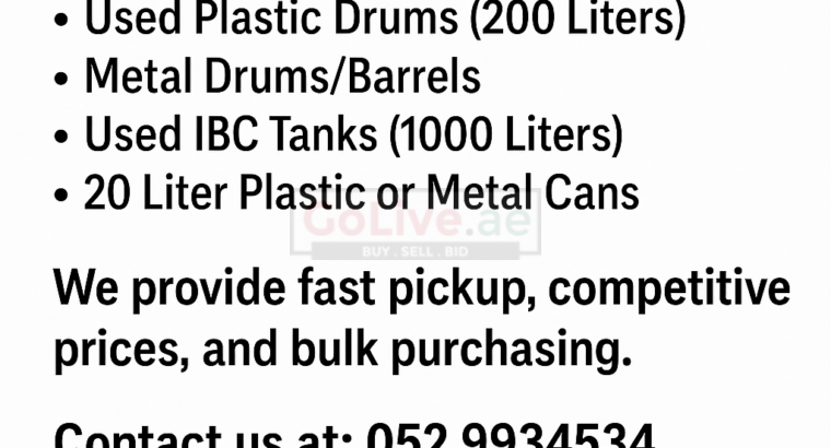 We Buy Scrap Drums, IBC Tanks and 20L Cans – Fast Pickup and Best Prices in UAE