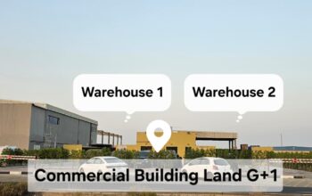 Ready Commercial Project Mix Use for sale, Two Open Shed Warehouses Ready + G+1 Building Approved Land