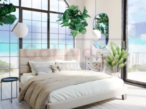 Elison Platform Bed with Fabric Upholstered Headboard & Wooden Slats – Modern Minimalist Design