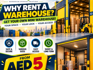 Lockable mini warehouse in Sajaa Oasis, Sharjah. 20ft and 40ft containers, CCTV and truck access. From AED 5/sq ft monthly – 050 2134666.