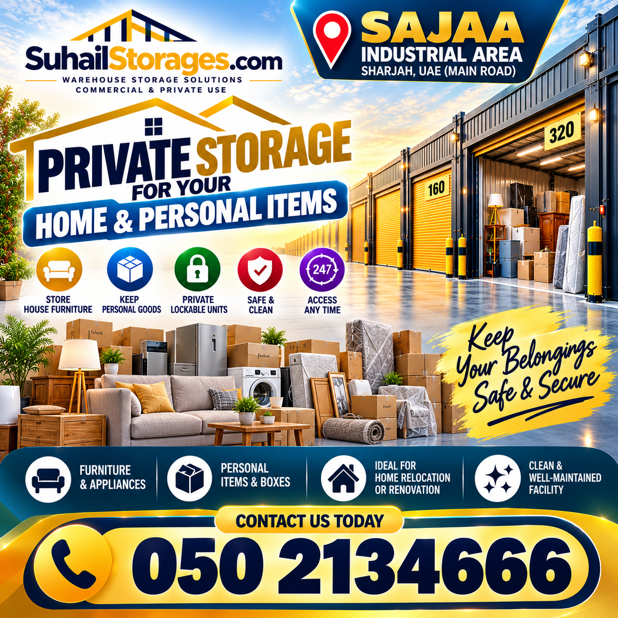 Private Lockable Furniture Storage and Mini Warehouse Rental in Sharjah UAE – 050 2134666