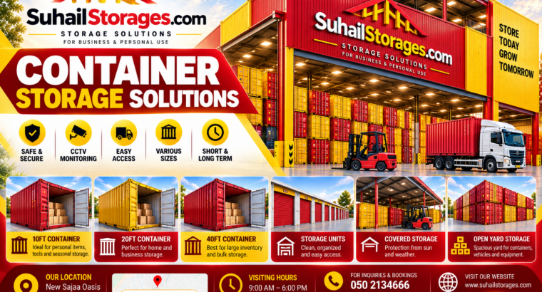 Industrial container storage in Sajaa Oasis, Sharjah, UAE – 050 2134666